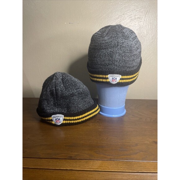 2 Pittsburgh Steelers NFL On  Feild Reebok Beanie Knit Hat 1 Adult Sz/ 1 Kids Sz - Picture 5 of 8